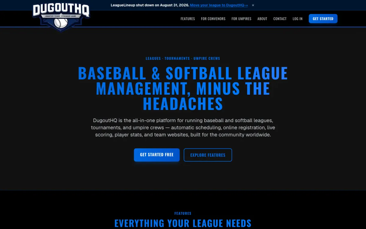 DugoutHQ homepage