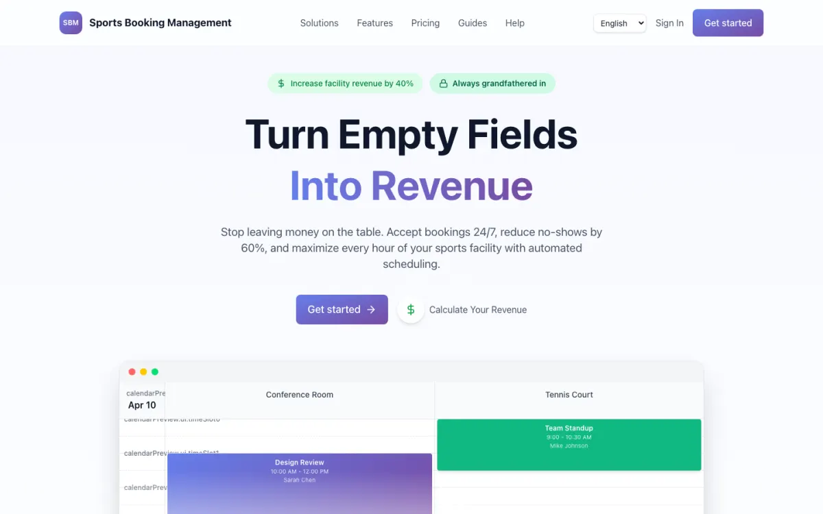 Sports Booking Management homepage